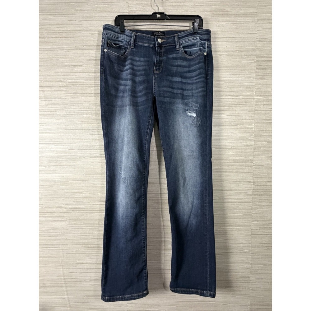 Judy Blue Womens 15/32 Straight Leg Jeans Distressed Stretch Dark Wash JB8277DK